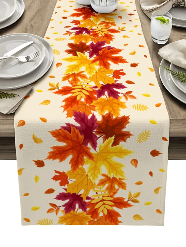 Thanksgiving Autumn Maple Leaves Table Runner Christmas Dinner Table Cloth Wedding Party Decor Cotton Linen Tablecloth