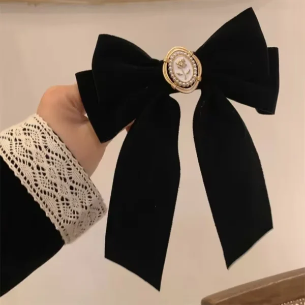 New Black Velvet Bow Hair Pins Elegant Fabric Alloy Roses Hair Clips for Women Fashion Ponytail Barrette Heawear Accessories - Image 3