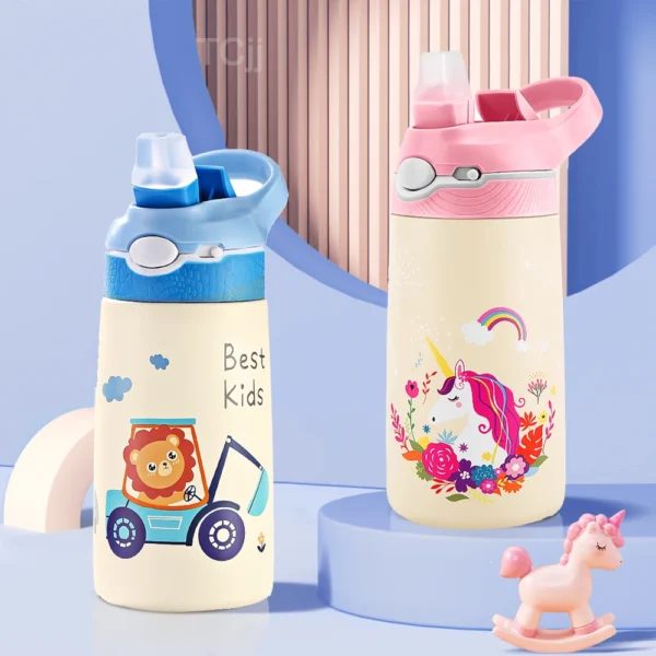 400ML Kids Water Bottle Cartoon Animal Children's Cup With Straw Stainless Steel Vacuum Flacks Thermos Bottle Thermal Mug Cups - Image 2