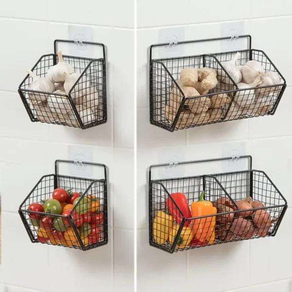 Onion Gginger Garlic Kitchen Shelf Wall Hanging Condiments Spice Vegetable Fruit Storage Rack Wall Drain Basket Punch-Free