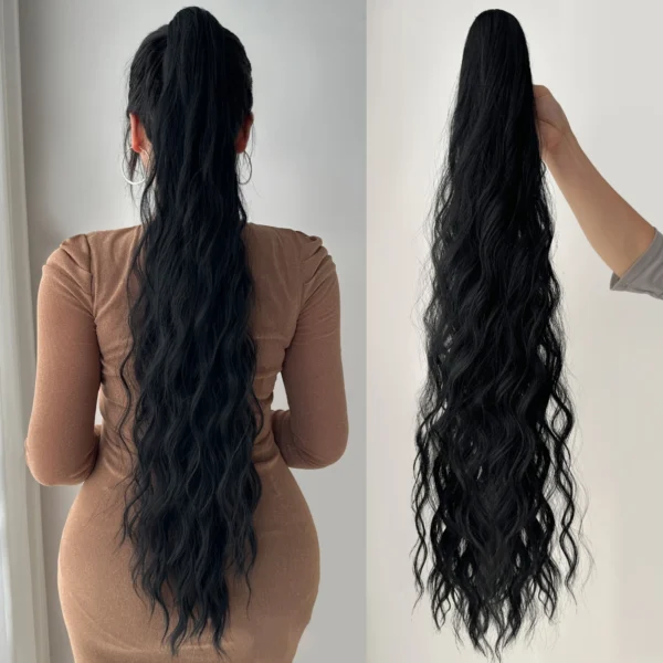 32??Synthetic Claw Ponytail Extension Straight Hair Water Wave Clip Hair Extensions Soft Natural Multi-Color Optio