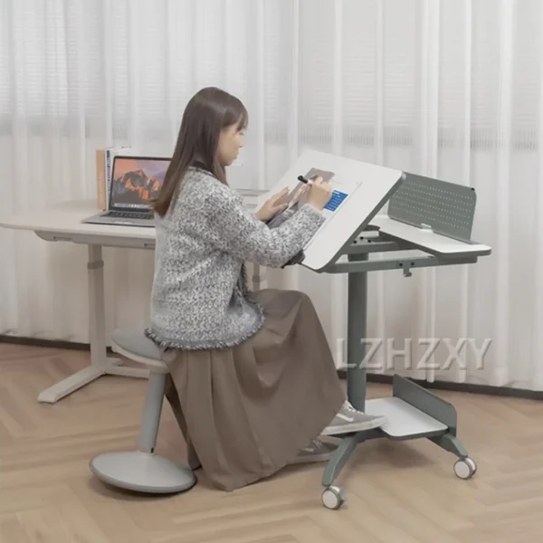 Pneumatic Height Adjustable Sit-Stand Desk with 360?? Swivel Wheels Home Office Rolling Laptop Table  55?? Tiltable - Image 5