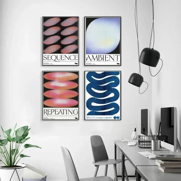 Abstract Gradient Halo Open Your Mind Posters Japanese Retro Blue Wave Canvas Painting Living Room Bedroom Wall Art Home Decor - Image 3