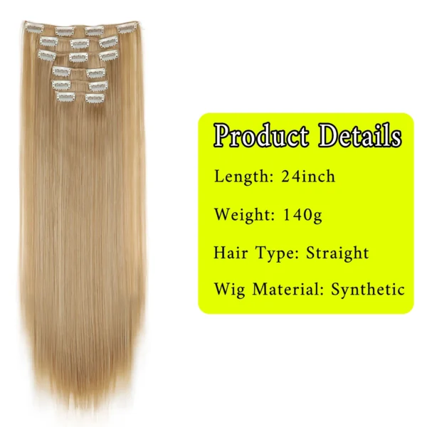 24Inch 16 Clips in Hair Extensions Long Straight Hairstyle Synthetic Blonde Black Hairpieces Heat Resistant False Hair Daily Use - Image 2