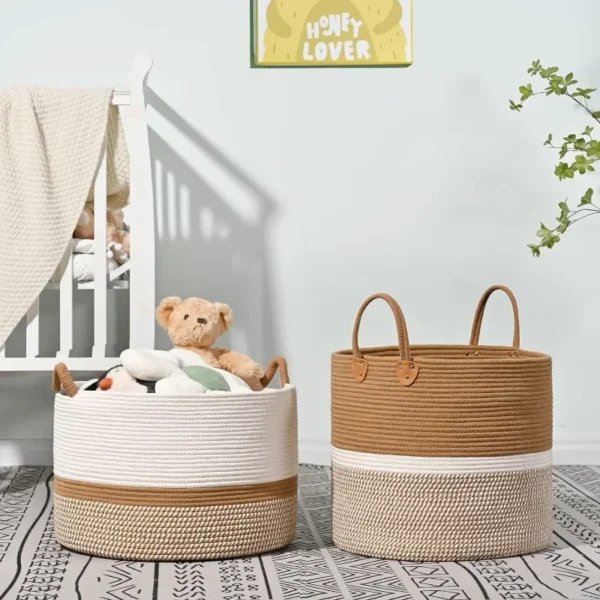 New Eco Friendly Products Cotton Rope Woven Blanket Basket for Baby Laundry Basket Cotton Rope Living Room Storage Basket - Image 6