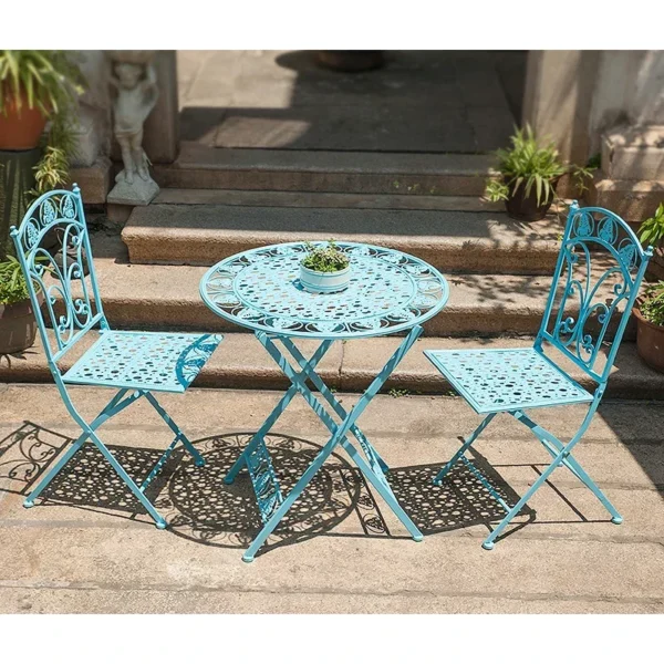 Colorful table and chair combination three-piece set, balcony creative casual milk tea shop coffee chair flower stand - Image 3