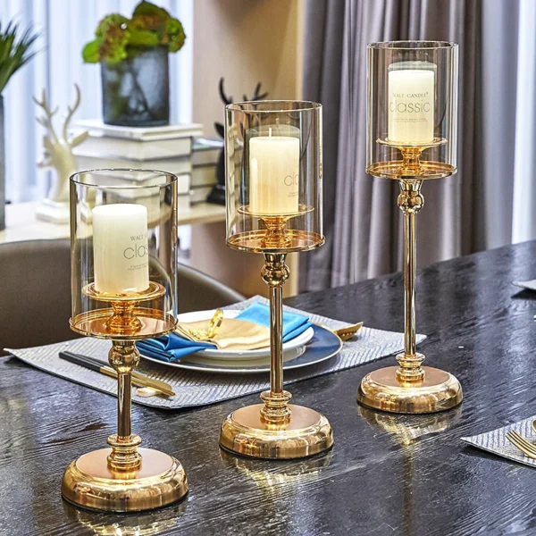 1pc Golden Glass Candle Holders for Pillar Candle Candlestick for Dining Coffee Table Wedding Events Parties Home Decor - Image 6