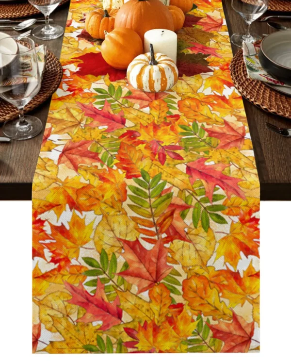 Thanksgiving Autumn Maple Leaves Table Runner Christmas Dinner Table Cloth Wedding Party Decor Cotton Linen Tablecloth - Image 5