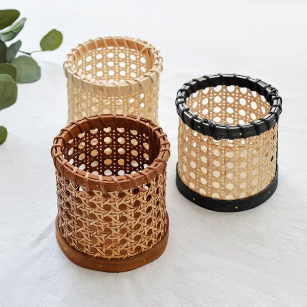 White Rattan Hand-woven Rattan Pen Holder Small Cylinder Small Flower Basket Tableware Storage Basket Small Sundry Basket