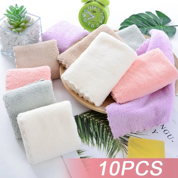 10Pcs Thickened Microfiber High-density Coral Fleece Towel Quick Dry Clean Face Soft Absorbent Towel