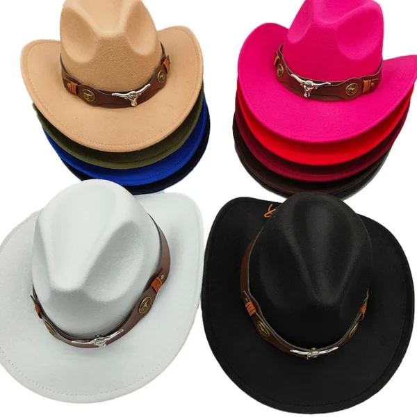 Cowboy Hat Gentleman Fedora Felt Jazz Hats New Women Roll Brim Wool Chapeu Western Sombrero Hombre Cap Cowgirl Hats Cowhead Band - Image 4