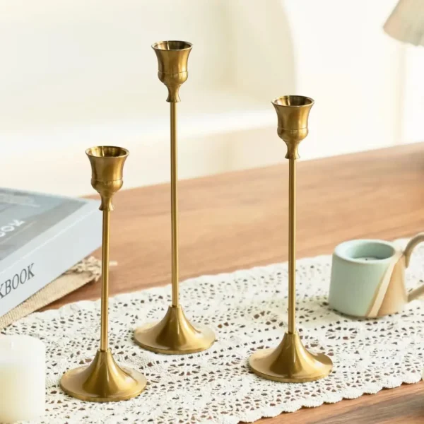 3pc Candlestick Holders Kit Brass Gold Candlestick Set Candle Holders Decorative Candlestick Stand for Wedding Party Dinning - Image 2