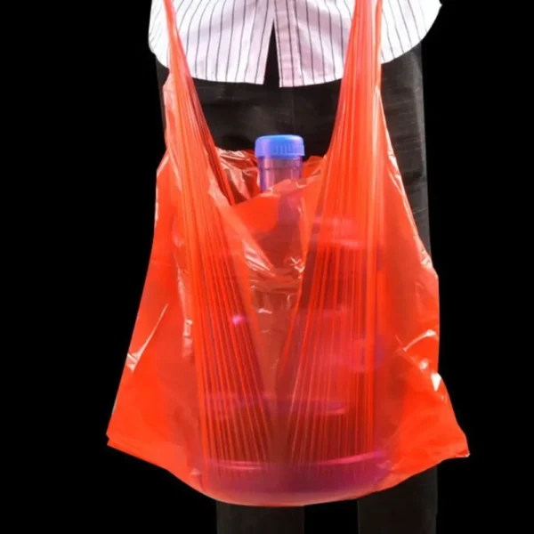 50Pcs Red Plastic Bag Supermarket Grocery Gift Shopping Bag Thicken with Handle Vest Bag Kitchen Storage Baskets - Image 2