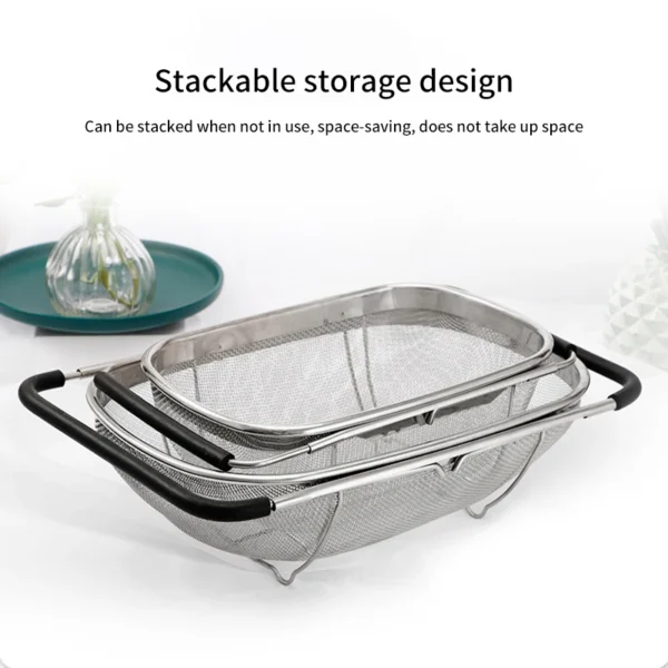 Sink Drainer Vegetable And Fruit Drainer Basket Repeatable Practical Retractable Stainless Steel Kitchen Filter Storage Basket - Image 4