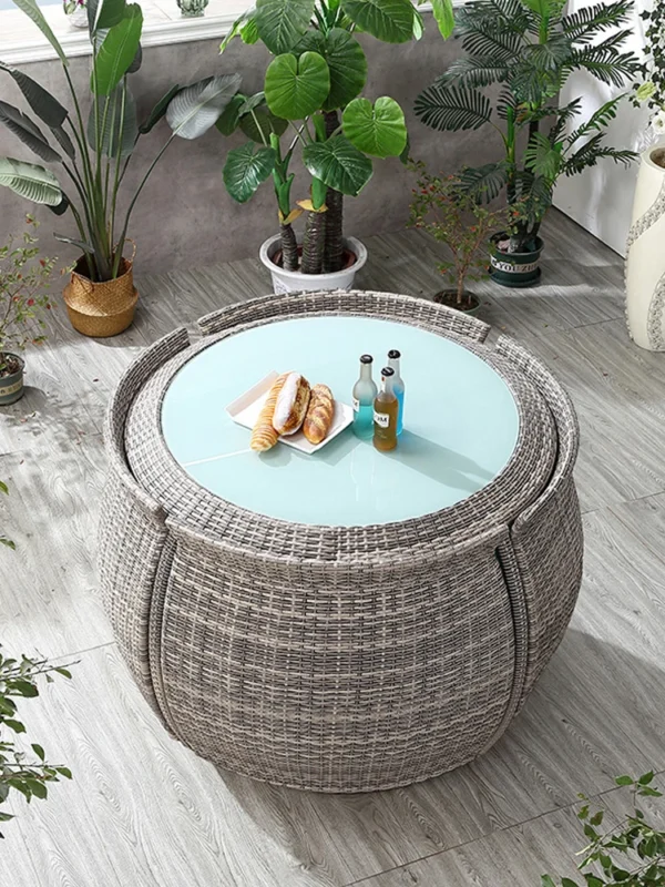 Outdoor Ratten Furniture Set Creative Modern Waterproof Combination Garden Balcony Small Space Round Table Flower Chairs Couch - Image 2