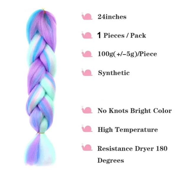 24Inch Synthetic Long Braid Hair Extension Jumbo Hair Ombre Multiple Rainbow Color Mixing Crochet Hair for Women - Image 3