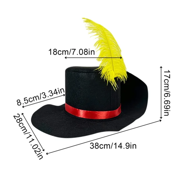 Cos-Animefly Puss Boots Hat 2024 Movie Costume Yellow Feather Cowboy Colonial Style Tricorn Hats Party Hats Cap For Adults Kids - Image 2