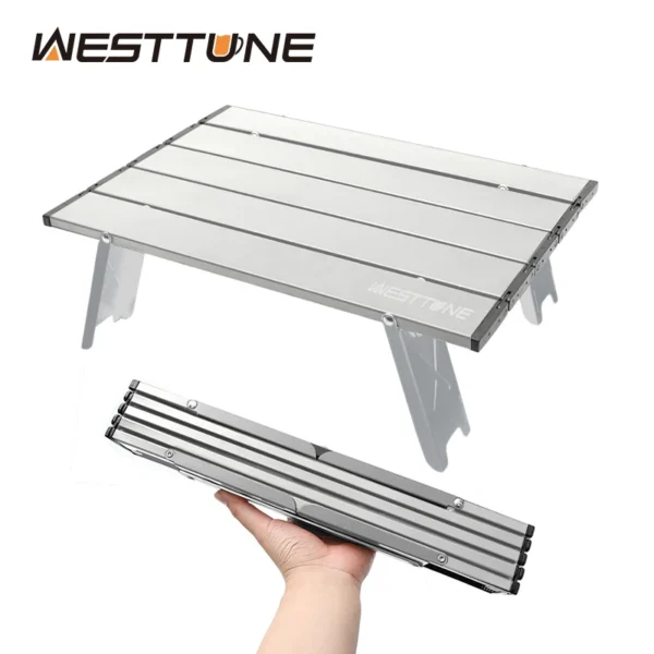 WESTTUNE Lightweight Roll Table Mini Folding Backpacking Fishing Picnic BBQ Outdoor Table Aluminum Living Room Dining Table