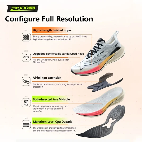 Xtep 2000KM 2.0 Running Shoes Men 2024 Summer Professional TPU Shock Absorption Sneakers 876219110043(suggest half size down) - Image 3