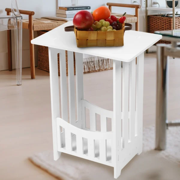 White End Table 2 Tier Boho Side Table Narrow Nightstand Storage Shelf Bedside Table Display Rack Small Spaces Bedroom Living - Image 4