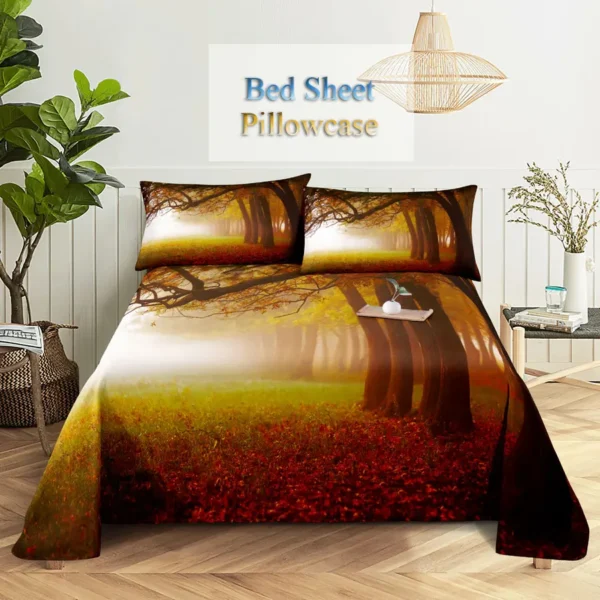 Bed Sheet Pillowcase Bedding Set Linens Cover Senic Queen King Double Size 220x240 Trees for Bedroom Soft Twin Full Single New - Image 2