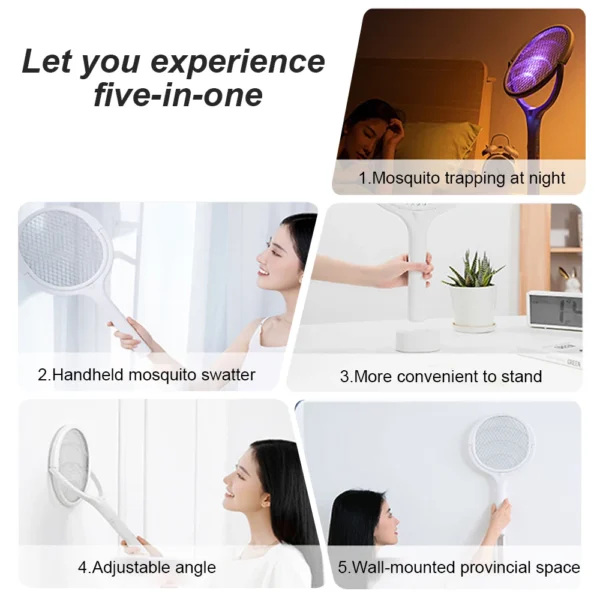 3500V 5in1 Mosquito Killer Lamp Multicunctional Angle Adjustable Bug Zapper Electric USB Rechargeable Mosquito Fly Bat Swatter - Image 6