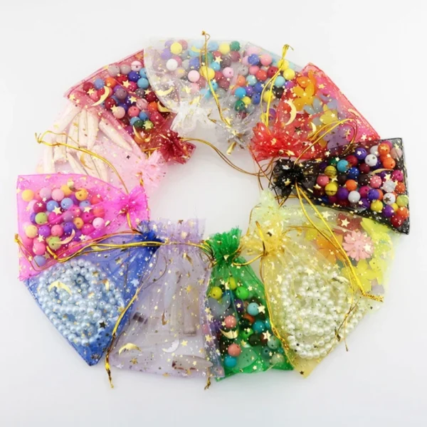 50PCS Moon Stars Drawstring Organza Bags Jewelry Gift Bags Pouches Gold Star Organza Favor Pouches for Christmas Wedding - Image 4