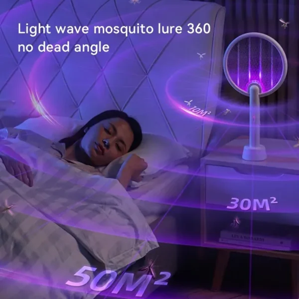 Xiaomi Qualitell C2 Fly Swatter Electric Bug Zapper Racket 4000V with Puple Trap Lamp and Stand Base, Type C Rechargeable - Image 2