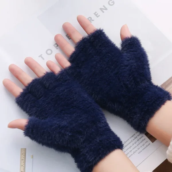 Women Men Half Finger Winter Imitation Mink Cashmere Gloves Touch Screen Writing Woolen Warm Mittens For Driving Outdoor Sports - Image 3