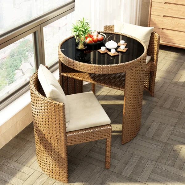 Rattan Garden Furniture Sets Balcony Home Table Chairs Outdoor Patio Combination Storage Leisure Table and Chair Three-piece Set