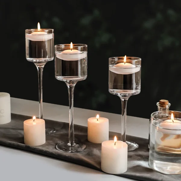 1 Set Modern Light Luxury High Footed Glass Candle Holders Wedding Props Transparent Candle Lights Glass Candle Holder Romantic - Image 5