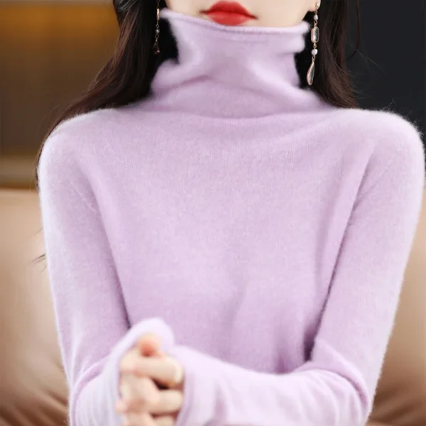 100% Merino Wool Turtleneck Pullover Knitwear Women's New Autumn And Winter Warm Sweater Women's Solid Color Pile Neck Sweater - Image 4