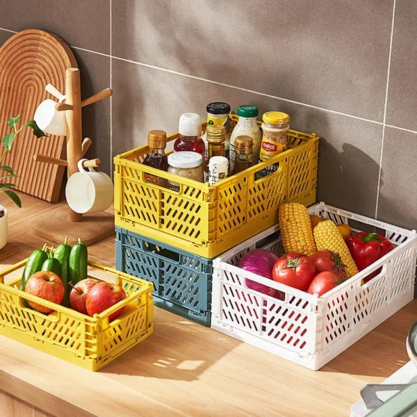 Foldable Storage Baskets Large Capacity Desktop Sundries Storage Box Grocery Holder Vegetable Fruit Basket Kitchen Organizer