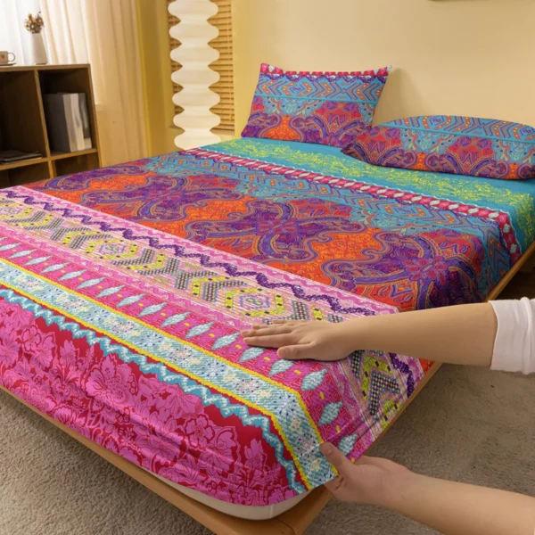 1 Piece of Bohemian Pattern Frosted Bedsheet, Bedroom Printed Bedspread, Bedding (Excluding Pillowcases) - Image 2