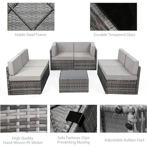 7-piece patio furniture set modular wicker outdoor sectional sofa PE rattan outdoor set with pillowtop cushions and coffee table - Image 4