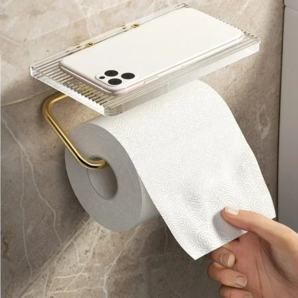 Luxury Gold Toilet Paper Holder with Shelf No Punching Acrylic Roll Paper Holder Tissue Hanger Bathroom Accessories  Bathroom - Image 2