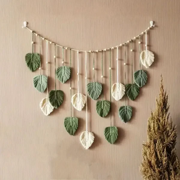 Boho Home Decoration, Macrame Tapestry Macrame Leaf Feather Wall Hanging Decor for Living Room Bedroom, Boho Wall Art Home Decor - Image 3