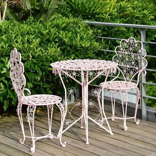 Iron Garden Furniture Sets Simple Coffee Balcony Table and Chair Set Outdoor Open-air Courtyard Sun Protection Table and Chair D - Image 3