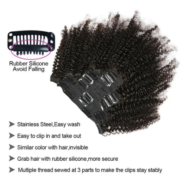 Maxine Clip Ins Hair Kinky Curly Clip In Hair Extensions Human Hair Full Head Afro Kinky Curly Clip Ins Bundles Natural Black - Image 3