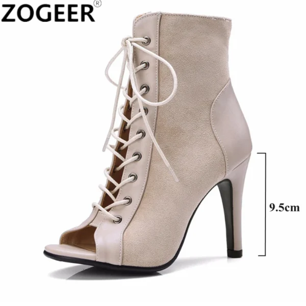 Black Summer High Heels Ankle Boots For Women 2024 Spring Peep Toe Lace Up Pumps Party Jazz Dance Shoes Suede Ladies Large Size - Image 2