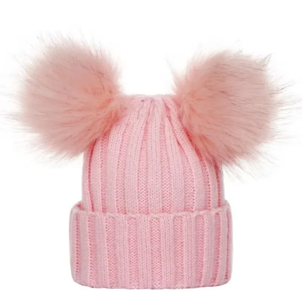 Winter Women Beanie Hats Faux Fur Ball Mother Kids Hats for Girls Boys Warm Knitted Bobbles Woman Cap Teenager Grils Beanies - Image 6