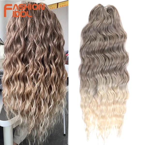 Anna Hair Synthetic Loose Deep Wave Braiding Hair Extensions 24 Inch Water Wave Braid Hair Ombre Blonde Twist Crochet Curly Hair - Image 3