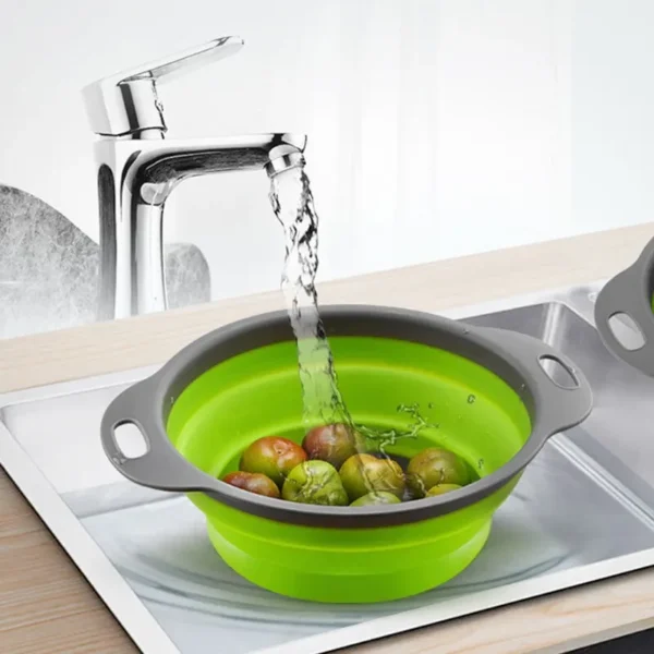 Collapsible Silicone Strainer Fruit Vegetable Washing Basket Strainer Drainer With Handle Kitchen Storage Tools - Image 3