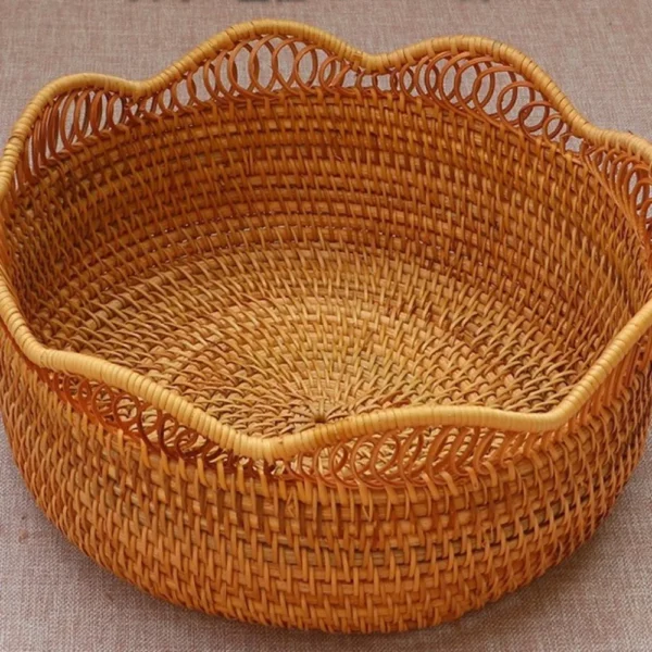 Round Rattan Fruit Baskets Handmade Universal Bread Wicker Baskets Indoor Rattan Rattan Woven Storage Trays for Fruit Vegetables - Image 2