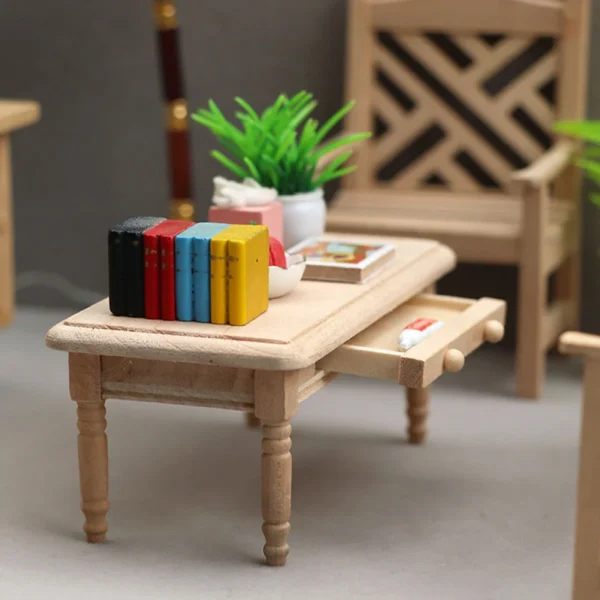 Table Miniature Dining Furniture House Wood Model Coffee Toys Old Mini Year Kids Toy Wooden Display Side Kitchen Ornament Tea - Image 3