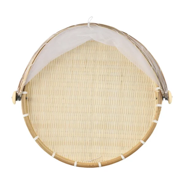 Handmade Bamboo Basket With Net Mesh Cover Kithen Bread Fruit Vegetable Food Container Outdoor Travel Picnic Dust Proof Basket - Image 2