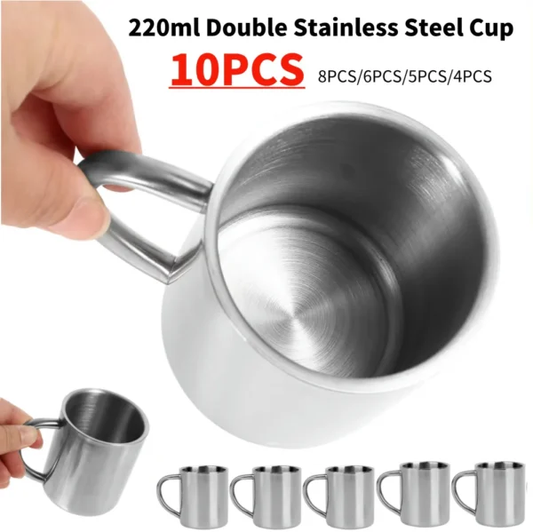 220ML Stailess Steel Mug Coffee Cup Camping Mug Metal Coffee Tea Cup Mug Portable Milk Tea Cup Tumbler Water Mug Drinking Cup