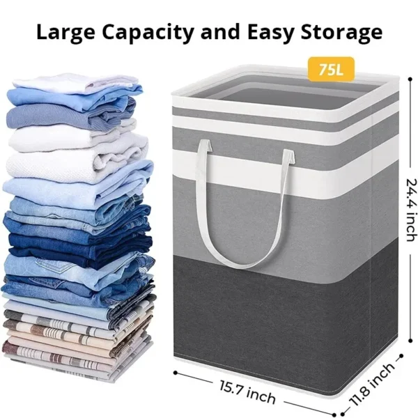 1pc Grey Large Capacity Waterproof Cotton Linen Dirty Clothes Basket Simplified Clothes Sundrie Storage Box Foldable Storage Bag - Image 5