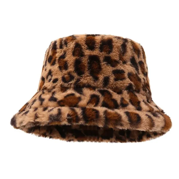 Hat Woman Winter Show Face Little Leopard Print Fisherman Hat Woman Versatile Warm Pot Hat Ins Plush Bucket Hat - Image 5