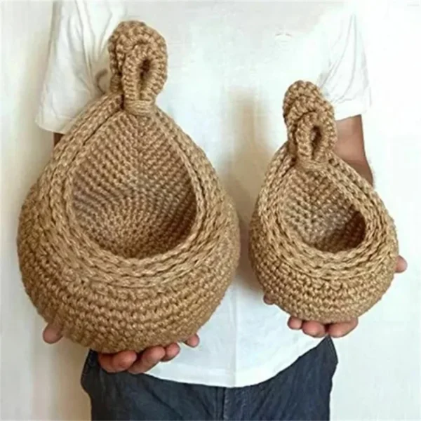 XS-XXL Wall-mounted Sundries Storage Bag Hanging Wall Vegetable Fruit Baskets Organize Bag Jute Eco Teardrop Kitchen Organizer - Image 5